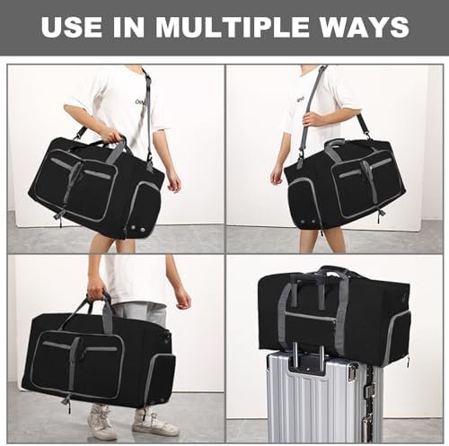 Men's Travel Bag, Foldable Travel Bag with Shoe Compartment, Black, A Black, travel bag - Image 5