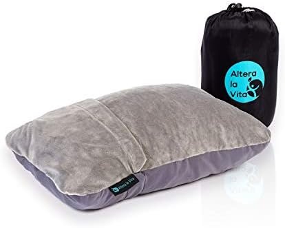 ALTERA LA VITA Travel Pillow Neck Pillow Made of Crushed Memory Foam – Compactable – for Aeroplane, Train, Car, Outdoor, Camping, Ultralight, Small, Cuddly Soft, gray