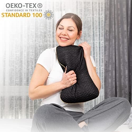 alkamto Travel Pillow - Camping Pillow - Memory Foam with Extra Cotton Cover - Includes Bag - Orthopaedic Neck Support Pillow Visco Foam - Temperature Regulation (40 x 25 x 10 cm, Black) - Image 6