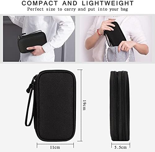 Skycase Cable Bag, Electronics Bag, Electronic Accessories Organiser, Portable Cable Organiser, Double Cable Bag, for USB Powerbank, SD Card, Charging Cables, 19 x 11 x 5.5 cm, Black - Image 2