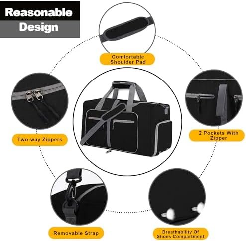 Men's Travel Bag, Foldable Travel Bag with Shoe Compartment, Black, A Black, travel bag - Image 7