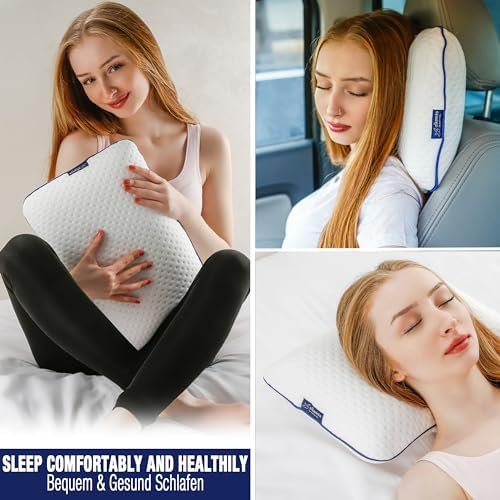 alkamto Travel Pillow, Camping Pillow, Ergonomic Memory Foam Pillow with Temperature-Regulating Cover, Oeko-Tex, Made in Green - Image 2