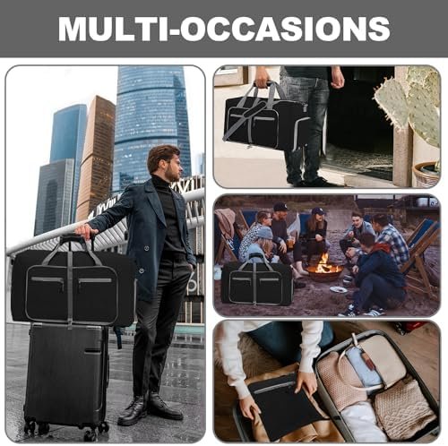 Men's Travel Bag, Foldable Travel Bag with Shoe Compartment, Black, A Black, travel bag - Image 6