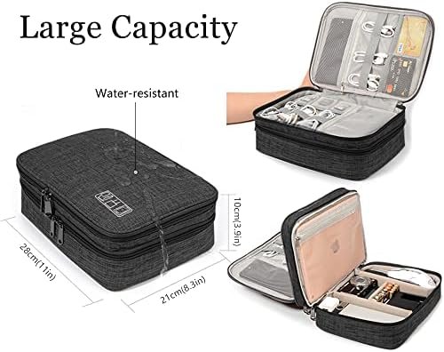 Organiser Bag, Travel Electronic Case 3 Layers Large Capacity Multifunctional Waterproof Shockproof Case for Cable, iPad, Charger, Mobile Phone, Hard Drives, Power Bank, etc (Black), black - Image 5