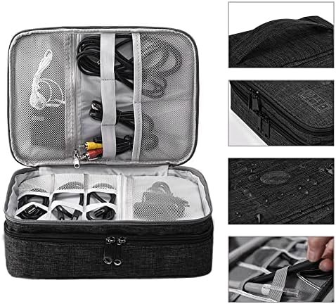 Organiser Bag, Travel Electronic Case 3 Layers Large Capacity Multifunctional Waterproof Shockproof Case for Cable, iPad, Charger, Mobile Phone, Hard Drives, Power Bank, etc (Black), black - Image 4