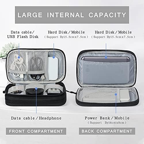 Skycase Cable Bag, Electronics Bag, Electronic Accessories Organiser, Portable Cable Organiser, Double Cable Bag, for USB Powerbank, SD Card, Charging Cables, 19 x 11 x 5.5 cm, Black - Image 3