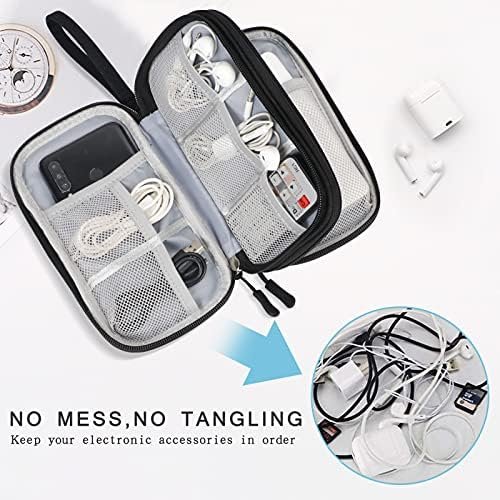 Skycase Cable Bag, Electronics Bag, Electronic Accessories Organiser, Portable Cable Organiser, Double Cable Bag, for USB Powerbank, SD Card, Charging Cables, 19 x 11 x 5.5 cm, Black - Image 5