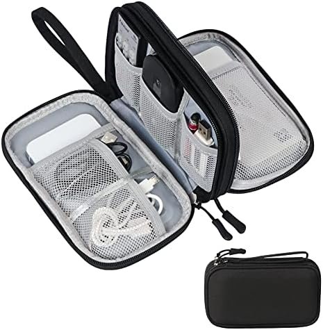 Skycase Cable Bag, Electronics Bag, Electronic Accessories Organiser, Portable Cable Organiser, Double Cable Bag, for USB Powerbank, SD Card, Charging Cables, 19 x 11 x 5.5 cm, Black