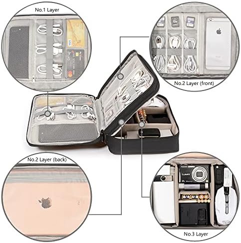 Organiser Bag, Travel Electronic Case 3 Layers Large Capacity Multifunctional Waterproof Shockproof Case for Cable, iPad, Charger, Mobile Phone, Hard Drives, Power Bank, etc (Black), black - Image 2