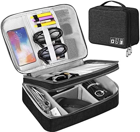 Organiser Bag, Travel Electronic Case 3 Layers Large Capacity Multifunctional Waterproof Shockproof Case for Cable, iPad, Charger, Mobile Phone, Hard Drives, Power Bank, etc (Black), black