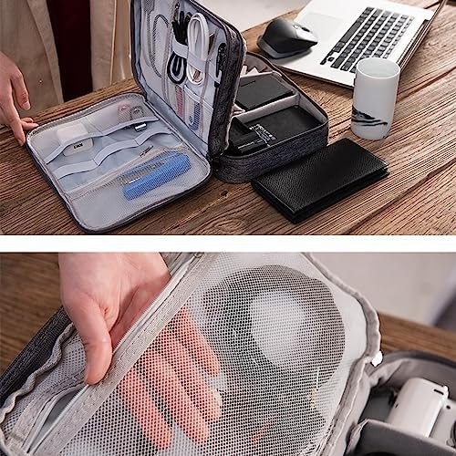 Organiser Bag, Travel Electronic Case 3 Layers Large Capacity Multifunctional Waterproof Shockproof Case for Cable, iPad, Charger, Mobile Phone, Hard Drives, Power Bank, etc (Black), black - Image 6